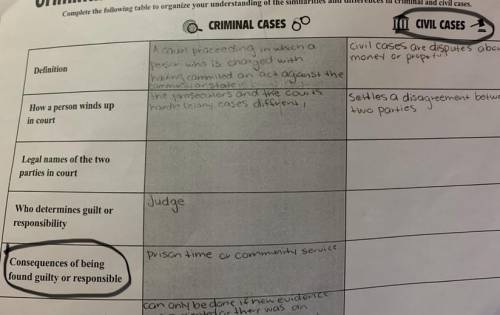 What are the consequences of being found guilty or responsible (civil case)