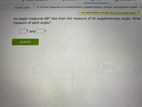 An angle measures 68 degrees less than the measure of its supplementary angle. What is the measure o