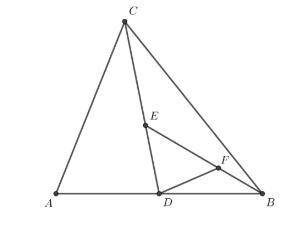 In the picture below, D is the midpoint of AB, CE/DE = 5/3, BF/EF = 1/3. If the ABC triangle's area