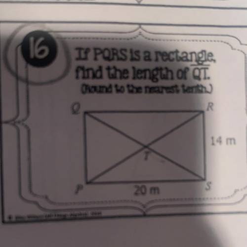 If PQRS is a rectangle, find the length of QT