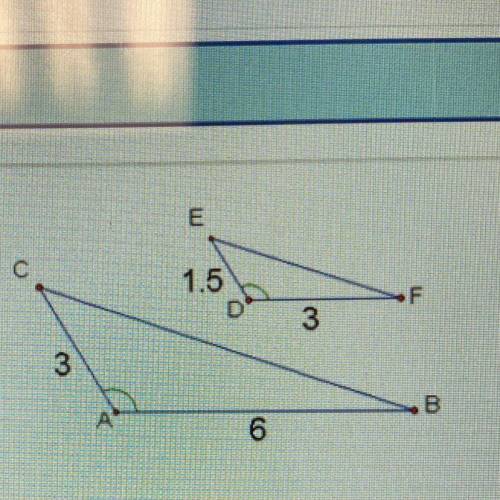 The triangles shown are similar. Which is an appropriate similarity statement for the triangles? AAB