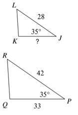 Need help asap plz! What is the missing length. The triangles are similar. Question 7 options: 42 33