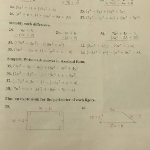 Question 40 and it about adding and subtracting polynomials