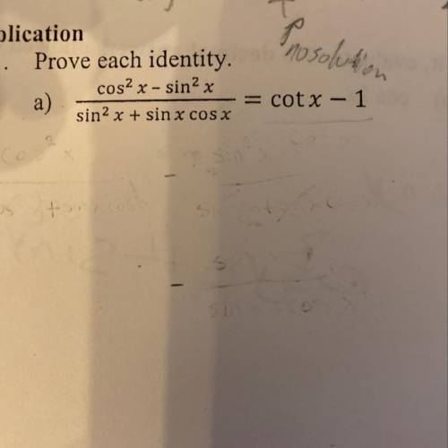 Cos^2x-sin^2x/sin^2x+sinxcosx=cotx-1