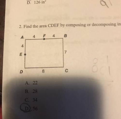 Find the area cdef by composing or decomposing into right triangles and or rectangles