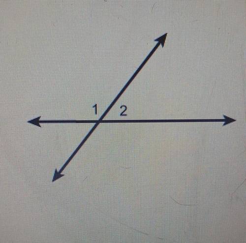 Which relationships describes angles 1 and 2?Select EACH correct answerA. Adjacent anglesB. Vertical