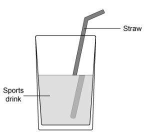 PLEASE ANSWERRRRRR The picture below shows a straw that is placed into a sports drink. A. straw is s