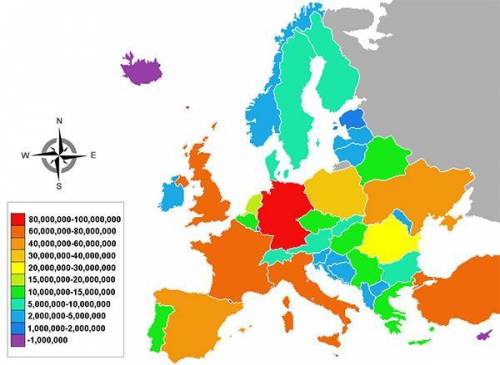 Use the population map of Europe below to answer the following question: Which of the following conc