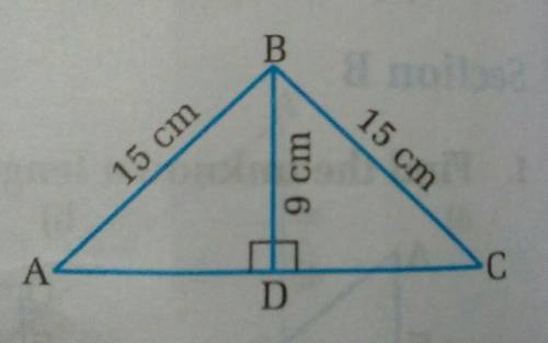 In the adjoining figure,ABC is a triangle.If BD | AC,AB=BC=15cm ,BD =9 cm,find the length of AC.
