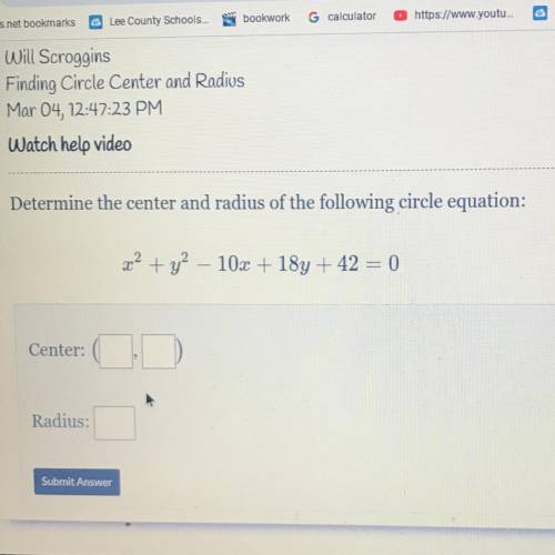 Determine the center and radius of the following circle equation: 22 + y2 – 10x + 18y + 42 = 0