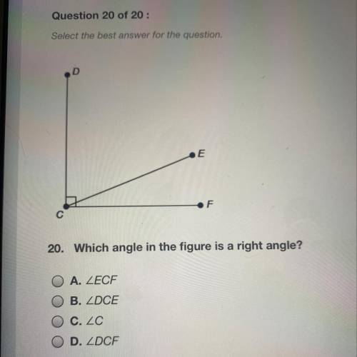 Which angle in the figure is a right angle?