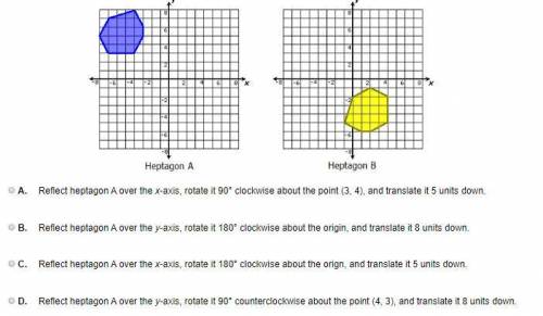 Which series of transformations show that heptagon A is congruent to heptagon B?