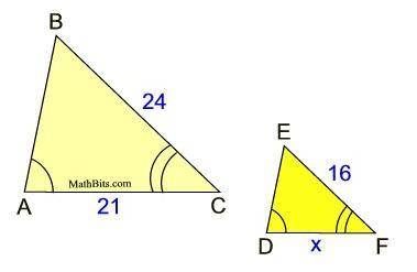 The two triangles are similar. Find the value of x. Enter your answer in the box.