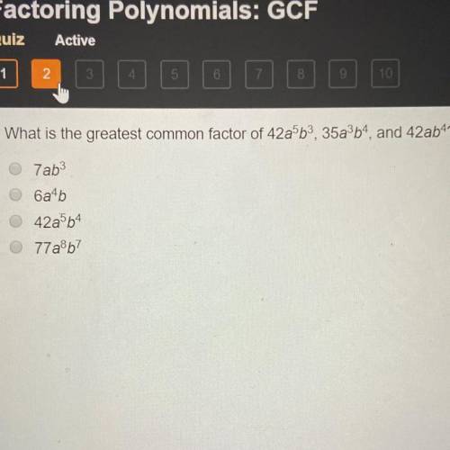 What is the greatest common factor of 42a5b3, 35a3b4, and 42ab4?