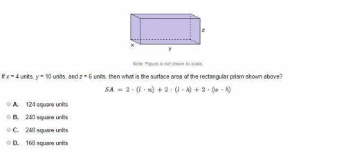 what is the surface area of the rectangular prism shown above? A. 124 square units B. 240 square uni