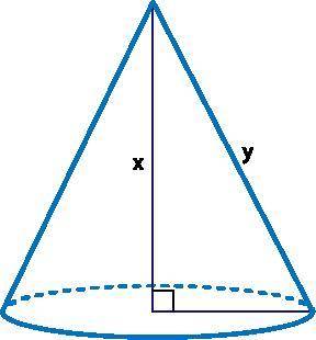 The radius of the cone is 3 in and y = 5 in. What is the volume of the cone in terms of π? 12π in3 1