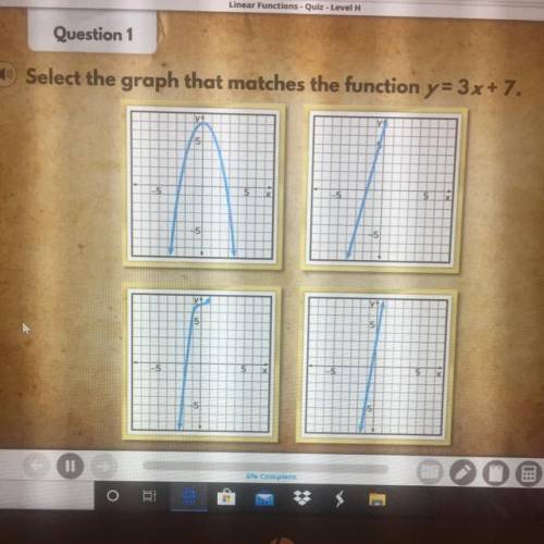Question 1: Select the graph that matches the function y=3x+7.