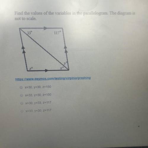Fine the value of the variables in the parallelogram.