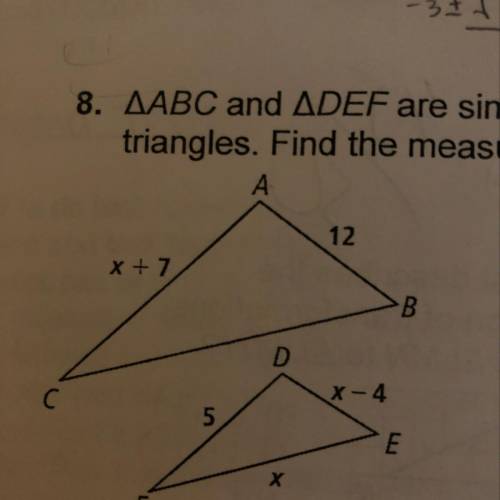 Triangles ABC and DEF are similar. Find the measure of BC
