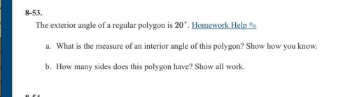 What is the measure on an interior angle of this polygon?  How many sides does this polygon have?