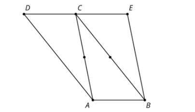 Triangle CDA is the image of triangle ABC after a 180 degree rotation around the midpoint of segment