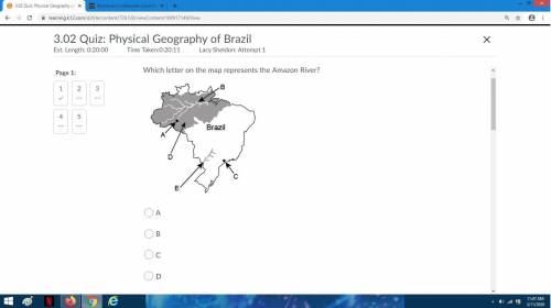 Help! Which letter on the map represents the Amazon River ( )A ( )B ( )C ( )D