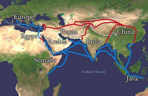What does this map illustrate, and what effect did it have on the region? A: the Silk Road; it contr