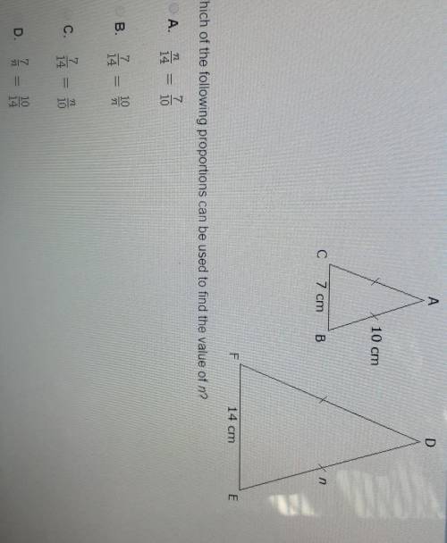 In the diagram below, triangle ABC is similar to triangle DEF.Which of the following proportions can