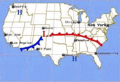According to the weather map seen here, we could expect weather conditions in Memphis to include