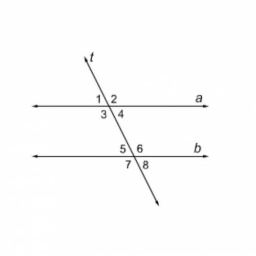 In the figure, a//b , and both lines are intersected by transversal t. Complete the statements to pr