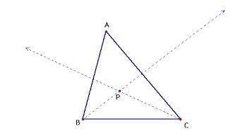 In the figure below, LINE BP bisects angle ABC. Line CP bisects angle ACB. Angle ACP is 30 degrees.