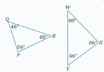 The triangles shown are similar. Which similarity statement expresses the relationship between the t