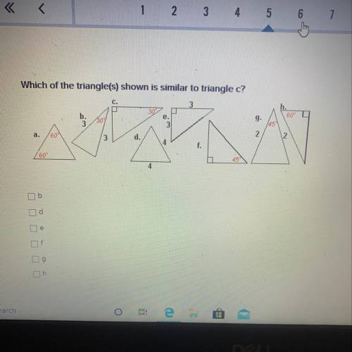 Which of the triangle(s) shown is similar to triangle c
