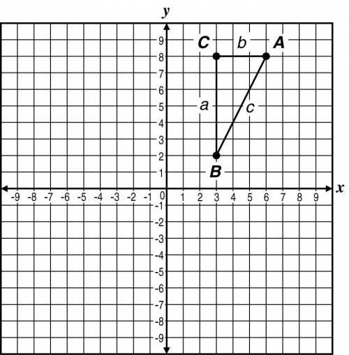 Triangle ABC has vertices located at A(6, 8), B(3, 2), and C(3, 8) on the coordinate grid.