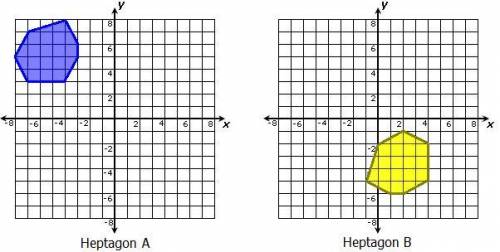 Which series of transformations shows that heptagon A is congruent to heptagon B?A. Reflect heptagon