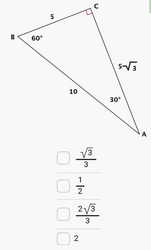 #10 using right angle below find the tangent of angle A.