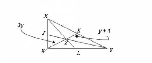 Segments WK, XL, and YJ are medians of triangle WXY. What is the length of segment WK? A. 1 B. 6 C.