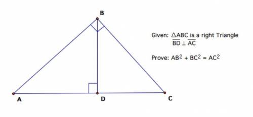 Formal proof Statement Reason ΔABC is a right triangleBD ⊥ AC Given ∠ ABC = ∠BDC Right angles have t