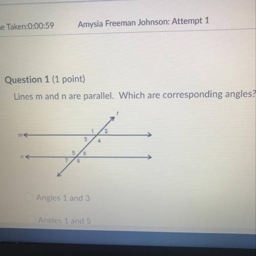 Lines m and n are parallel. Which are corresponding angles?