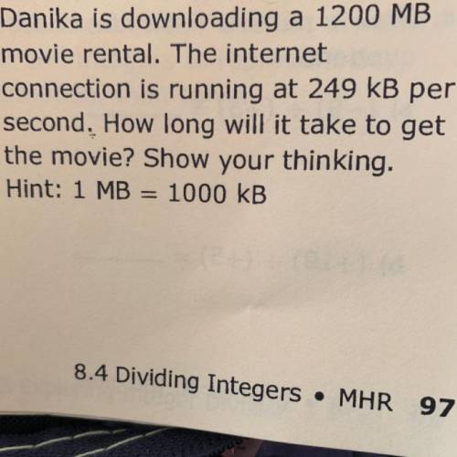 Danika is downloading a 1200MB movie rental. The internet connection is running at 249KB per second.