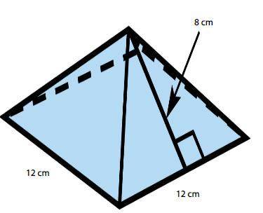 A square pyramid is shown sitting on its base. please reply with The surface area of the pyramid is