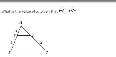 What is the value of x, given that PQ parallel to BC
