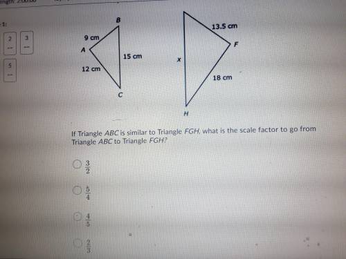 if triangle ABC is similar to Triangle fgh what is the scale factor to go from triangle ABC to Trian