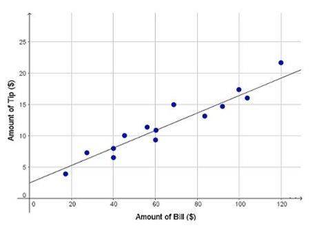The graph shows the tip amount that 14 different customers left, based on the their bill. A trend li