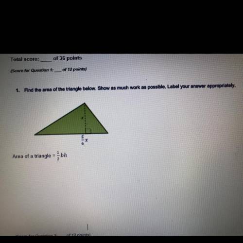 Find the area of the triangle below show as much work as possible leave your answer is appropriately