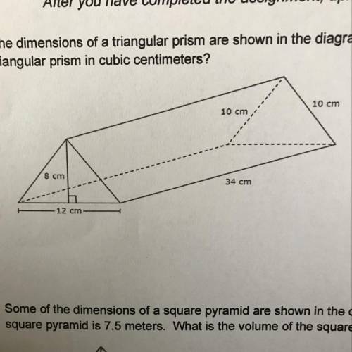 PLEASE ANSWER QUICK 15 POINTS The dimensions of a triangular prism are shown in the diagram. What is