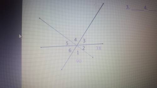 In the figure shown angle 1 has a measure of 90° and angle 2 has a measure of 38° find the measure o