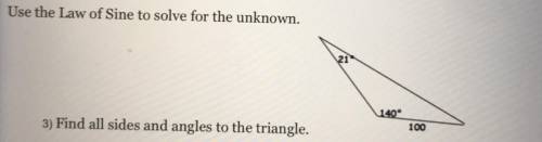 Use the law of sine to slice for the unknown. Find all sides and angles to the triangle