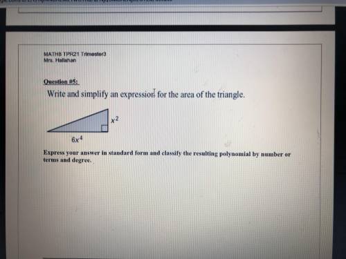 Write and simplify an expression for the area of the triangle (please answer!)
