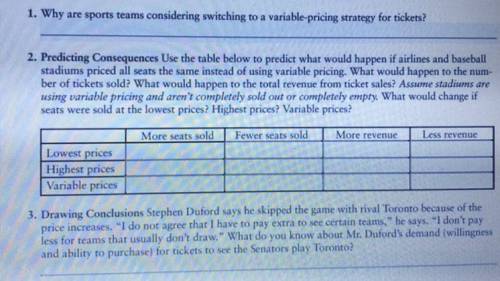 1. Why are sports teams considering switching to a variable-pricing strategy for tickets? 2. Use the